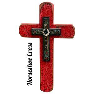 Montana West 10” Rustic Crackled Red Wood Horseshoe Wall Cross